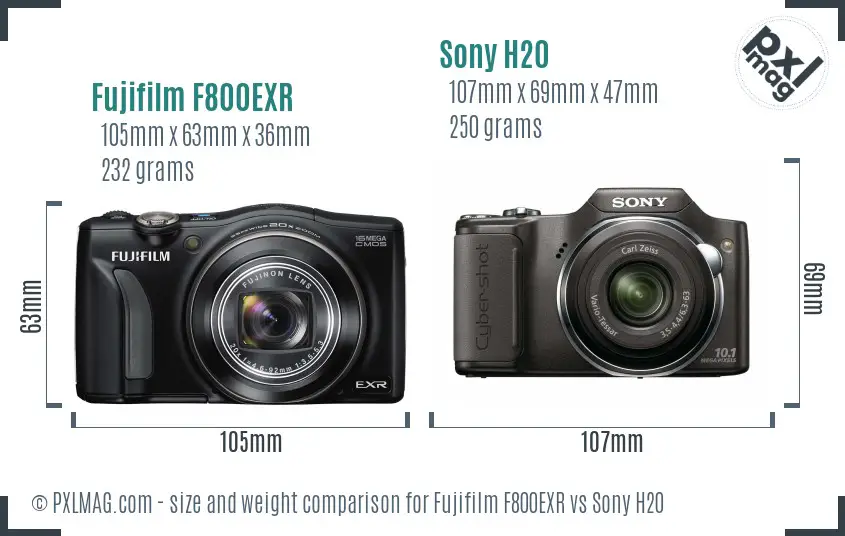 Fujifilm F800EXR vs Sony H20 size comparison Fujifilm F800EXR vs Sony H20 size comparison