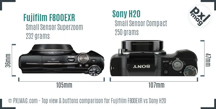 Fujifilm F800EXR vs Sony H20 top view buttons comparison
