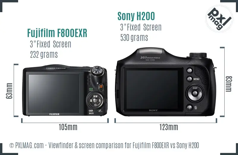 Fujifilm F800EXR vs Sony H200 Screen and Viewfinder comparison