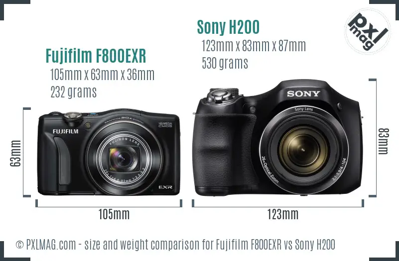 Fujifilm F800EXR vs Sony H200 size comparison