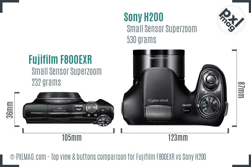 Fujifilm F800EXR vs Sony H200 top view buttons comparison