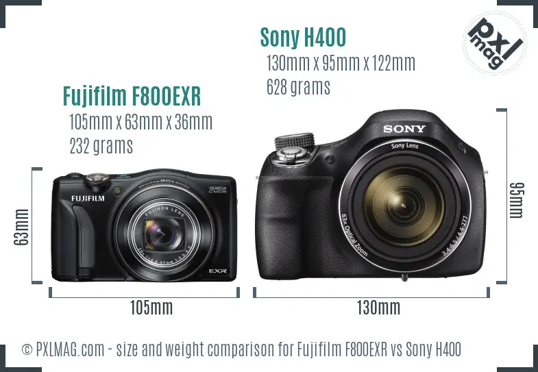 Fujifilm F800EXR vs Sony H400 size comparison