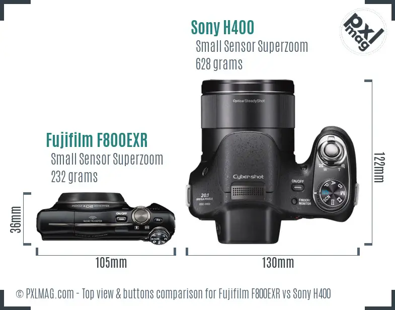 Fujifilm F800EXR vs Sony H400 top view buttons comparison