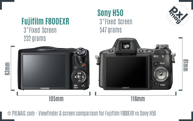 Fujifilm F800EXR vs Sony H50 Screen and Viewfinder comparison