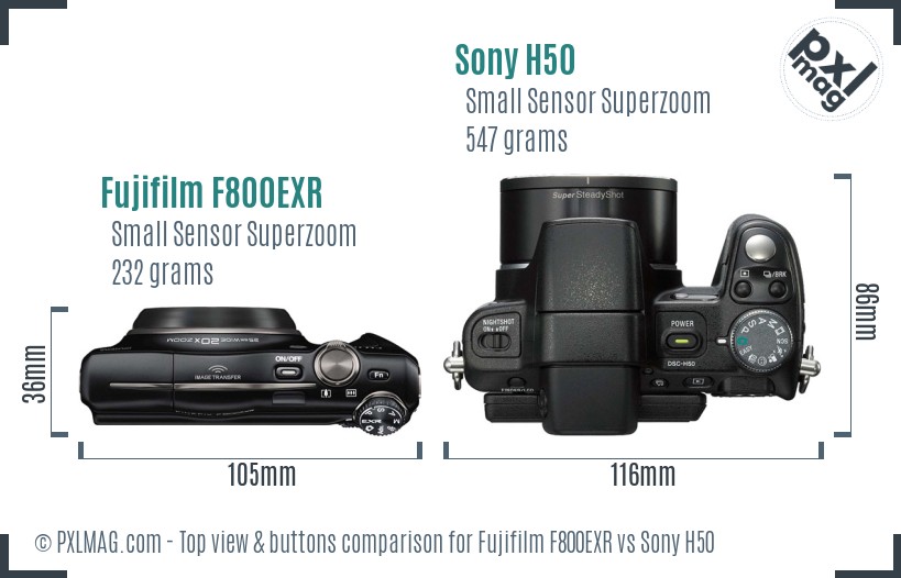 Fujifilm F800EXR vs Sony H50 top view buttons comparison