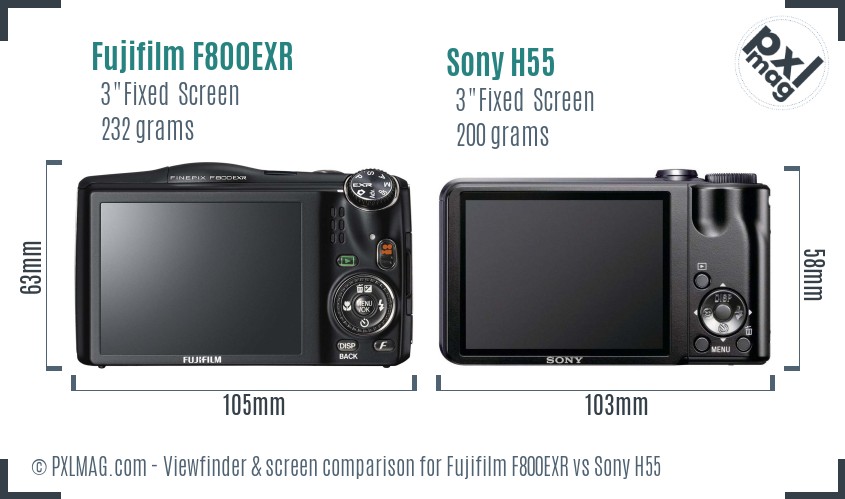 Fujifilm F800EXR vs Sony H55 Screen and Viewfinder comparison