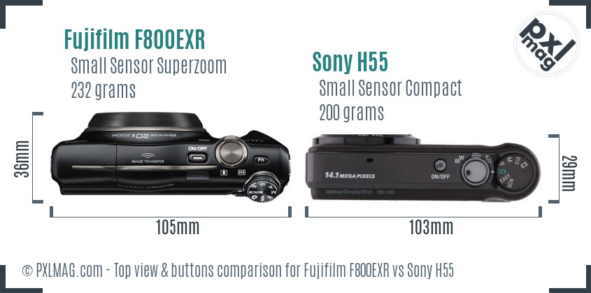 Fujifilm F800EXR vs Sony H55 top view buttons comparison