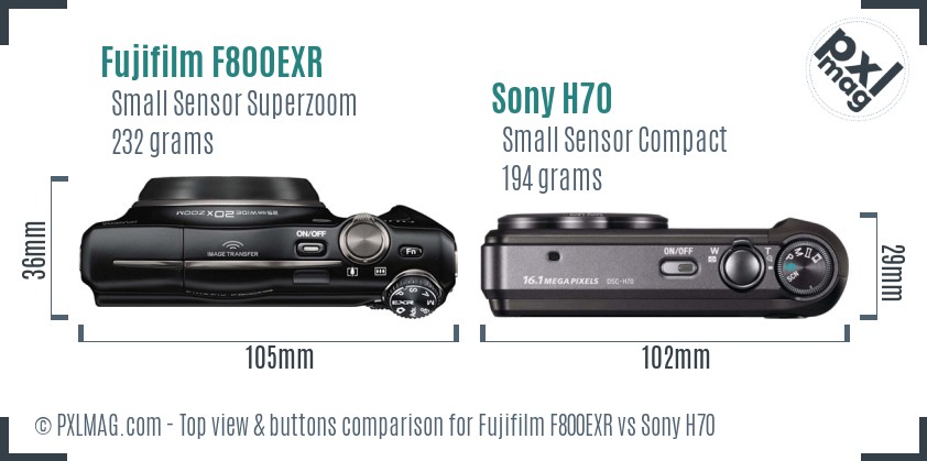Fujifilm F800EXR vs Sony H70 top view buttons comparison