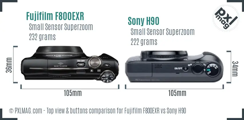 Fujifilm F800EXR vs Sony H90 top view buttons comparison