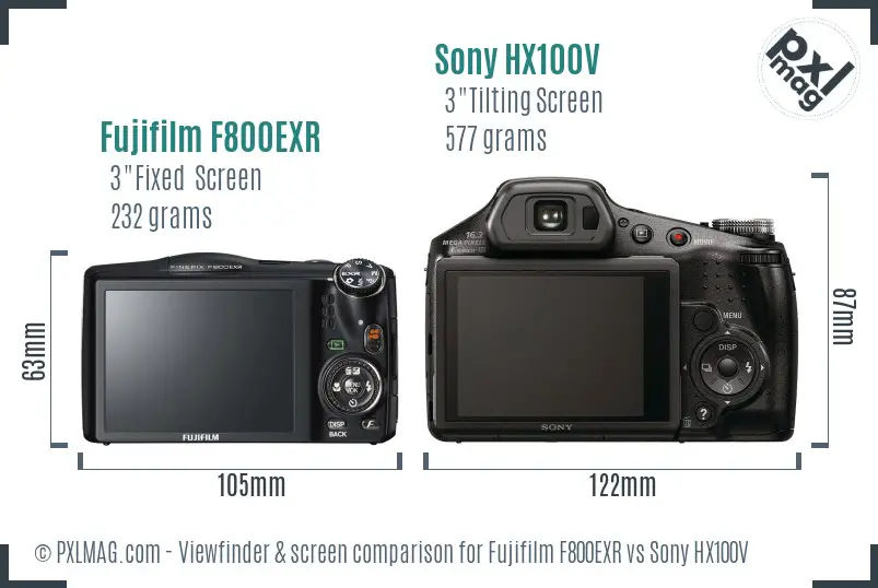 Fujifilm F800EXR vs Sony HX100V Screen and Viewfinder comparison