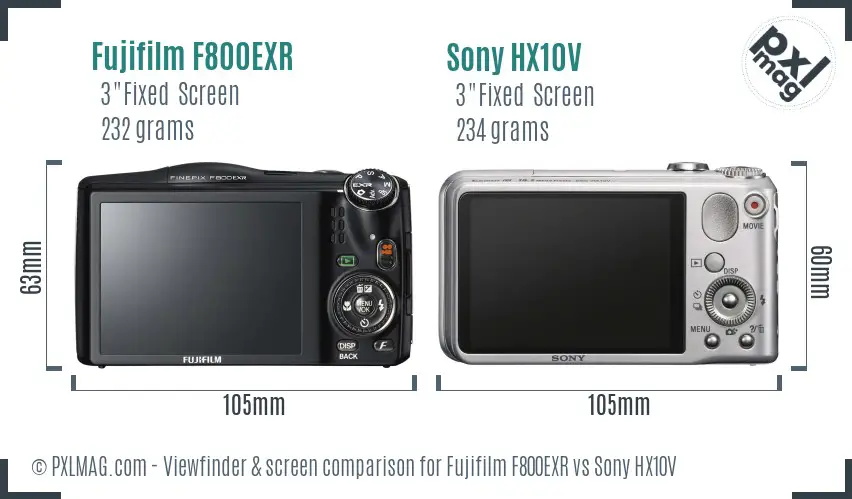 Fujifilm F800EXR vs Sony HX10V Screen and Viewfinder comparison