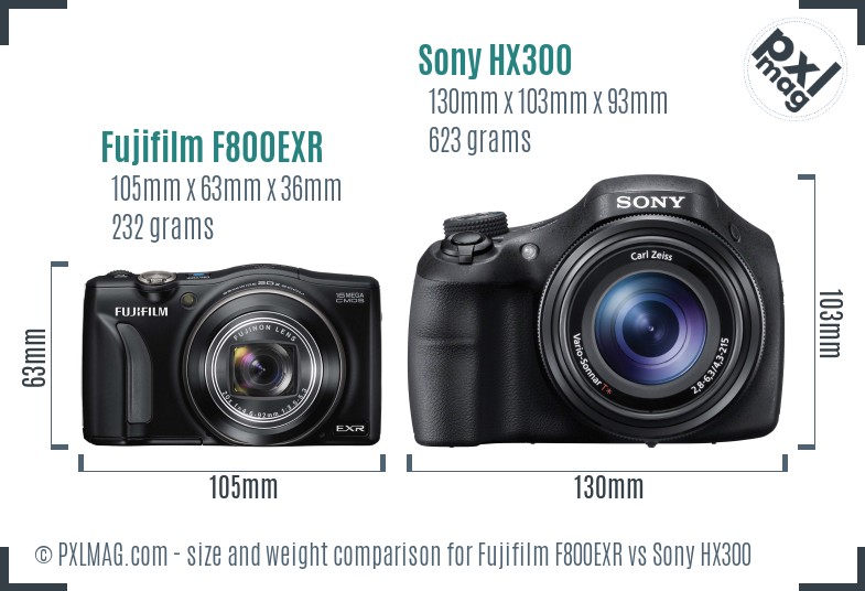 Fujifilm F800EXR vs Sony HX300 size comparison