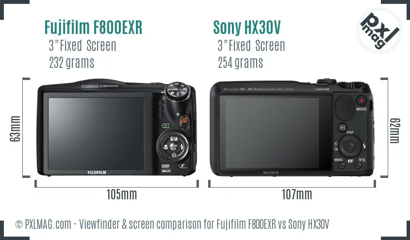 Fujifilm F800EXR vs Sony HX30V Screen and Viewfinder comparison