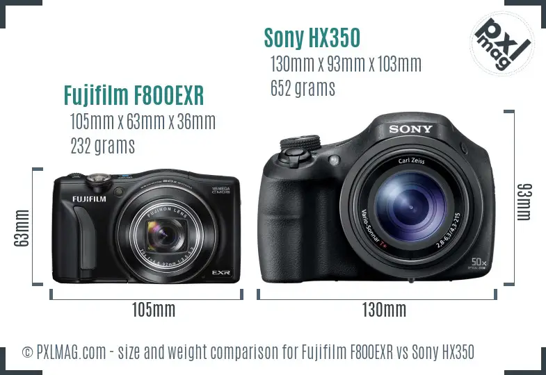 Size comparison between Fujifilm F800EXR and Sony HX350