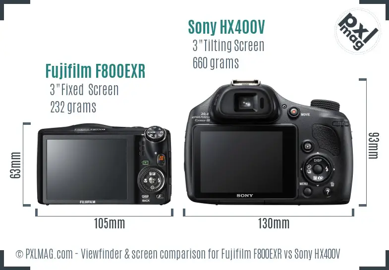 Fujifilm F800EXR vs Sony HX400V Screen and Viewfinder comparison