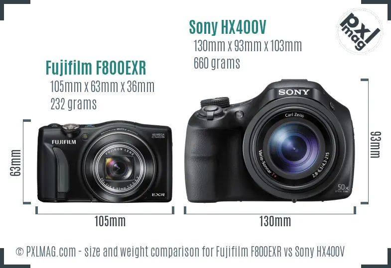 Fujifilm F800EXR vs Sony HX400V size comparison