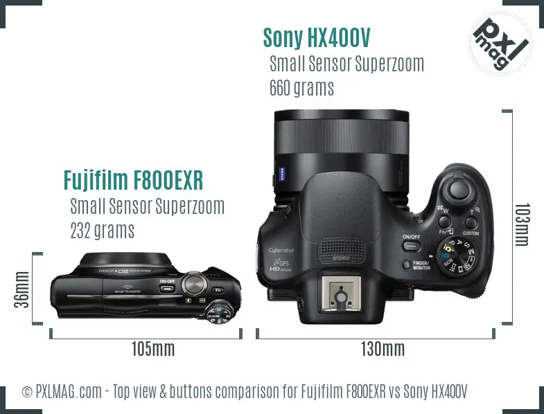 Fujifilm F800EXR vs Sony HX400V top view buttons comparison