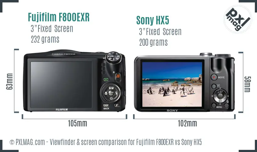Fujifilm F800EXR vs Sony HX5 Screen and Viewfinder comparison