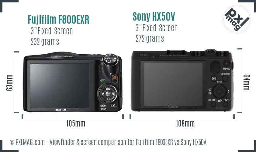 Fujifilm F800EXR vs Sony HX50V Screen and Viewfinder comparison