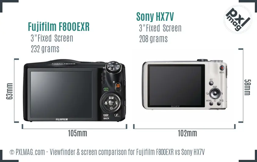 Fujifilm F800EXR vs Sony HX7V Screen and Viewfinder comparison