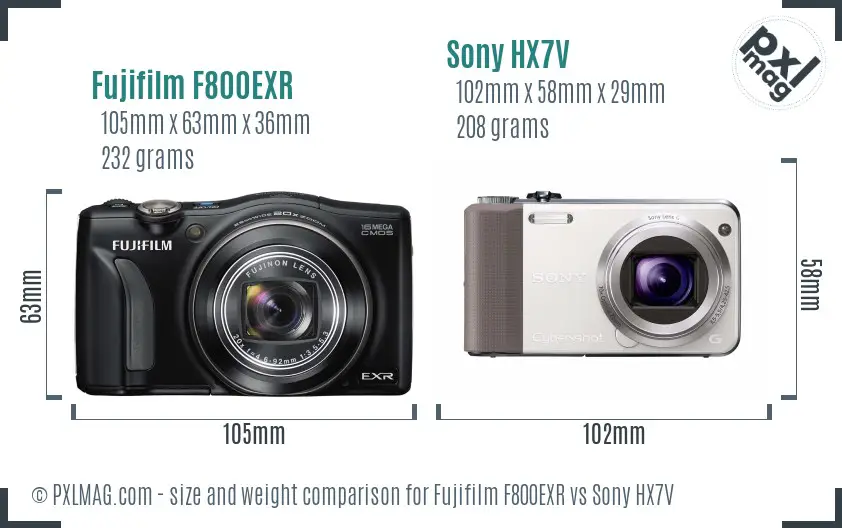 Fujifilm F800EXR vs Sony HX7V size comparison