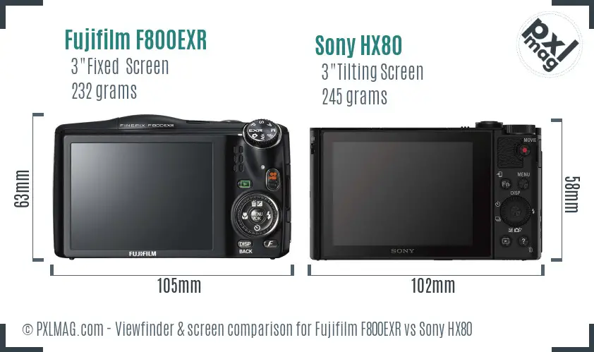 Fujifilm F800EXR vs Sony HX80 Screen and Viewfinder comparison