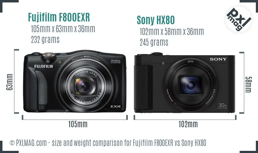 Fujifilm F800EXR vs Sony HX80 size comparison
