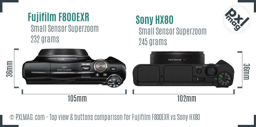 Fujifilm F800EXR vs Sony HX80 top view buttons comparison