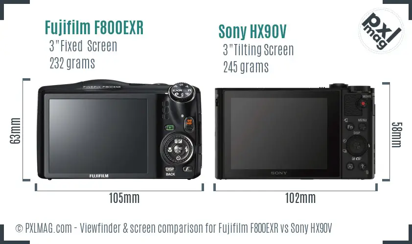 Fujifilm F800EXR vs Sony HX90V Screen and Viewfinder comparison