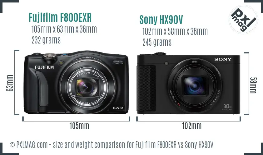 Fujifilm F800EXR vs Sony HX90V size comparison