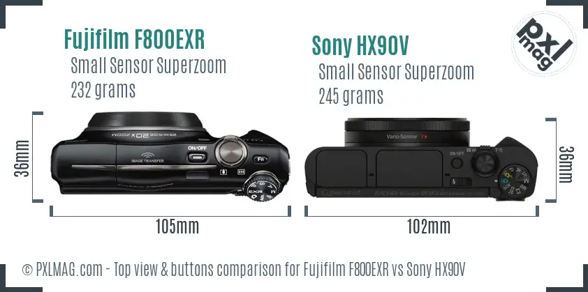 Fujifilm F800EXR vs Sony HX90V top view buttons comparison