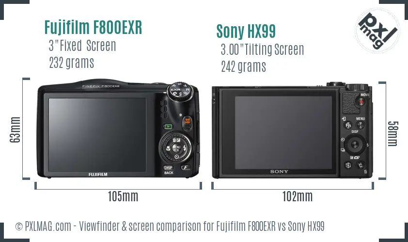Fujifilm F800EXR vs Sony HX99 Screen and Viewfinder comparison