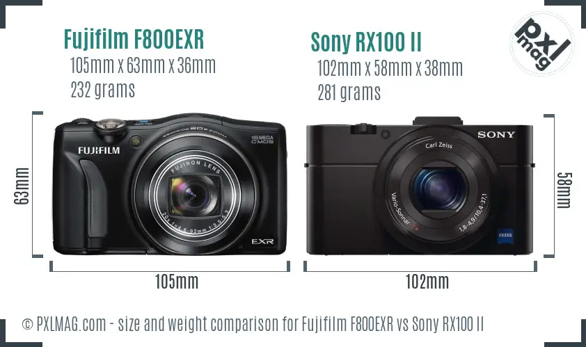 Fujifilm F800EXR vs Sony RX100 II size comparison