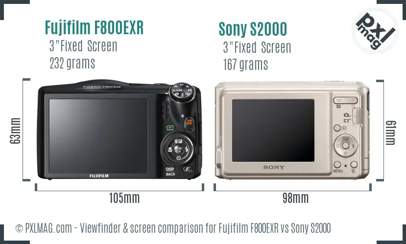 Fujifilm F800EXR vs Sony S2000 Screen and Viewfinder comparison