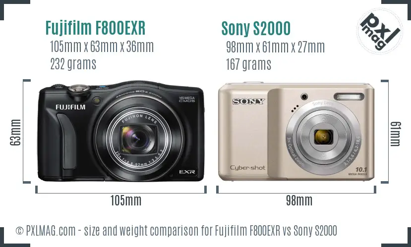 Fujifilm F800EXR vs Sony S2000 size comparison