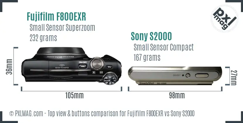 Fujifilm F800EXR vs Sony S2000 top view buttons comparison