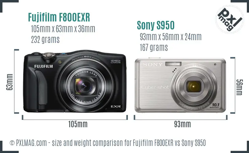 Fujifilm F800EXR vs Sony S950 size comparison