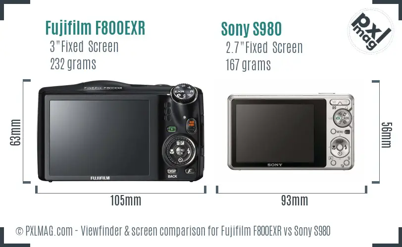 Fujifilm F800EXR vs Sony S980 Screen and Viewfinder comparison