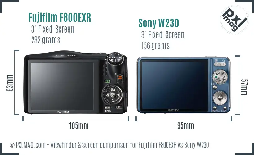 Fujifilm F800EXR vs Sony W230 Screen and Viewfinder comparison