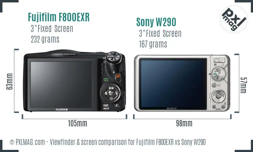 Fujifilm F800EXR vs Sony W290 Screen and Viewfinder comparison