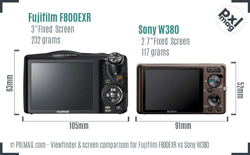 Fujifilm F800EXR vs Sony W380 Screen and Viewfinder comparison