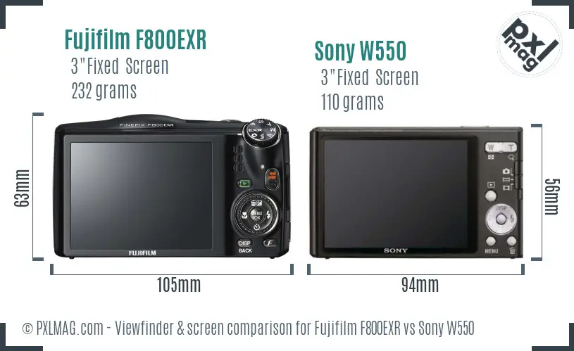 Fujifilm F800EXR vs Sony W550 Screen and Viewfinder comparison