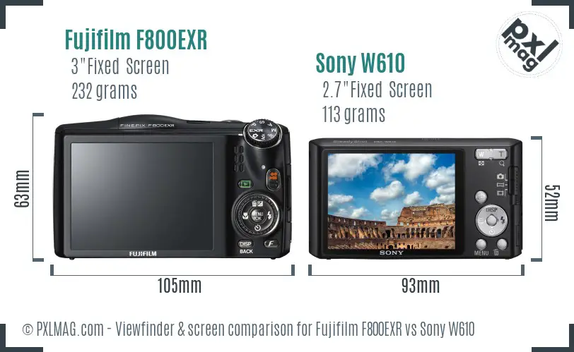 Fujifilm F800EXR vs Sony W610 Screen and Viewfinder comparison