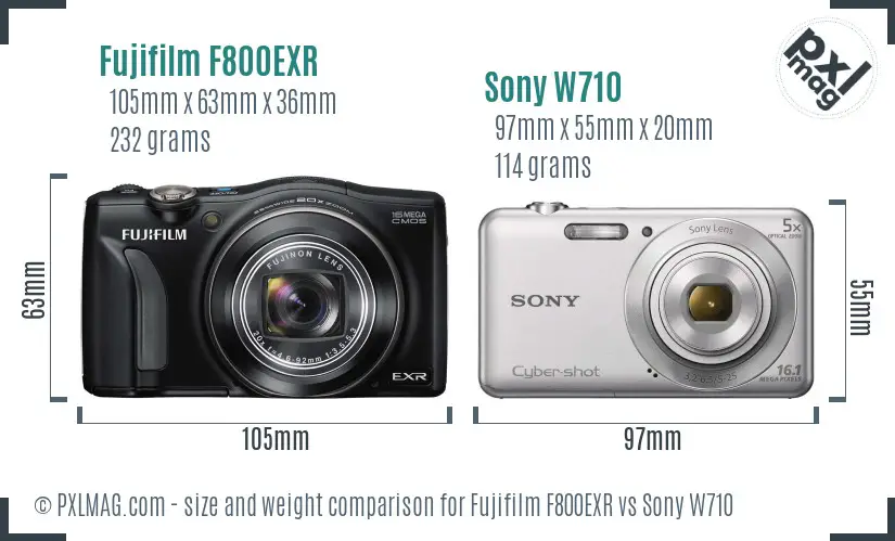 Fujifilm F800EXR vs Sony W710 size comparison