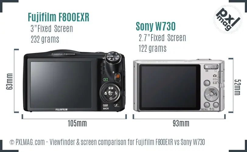 Fujifilm F800EXR vs Sony W730 Screen and Viewfinder comparison