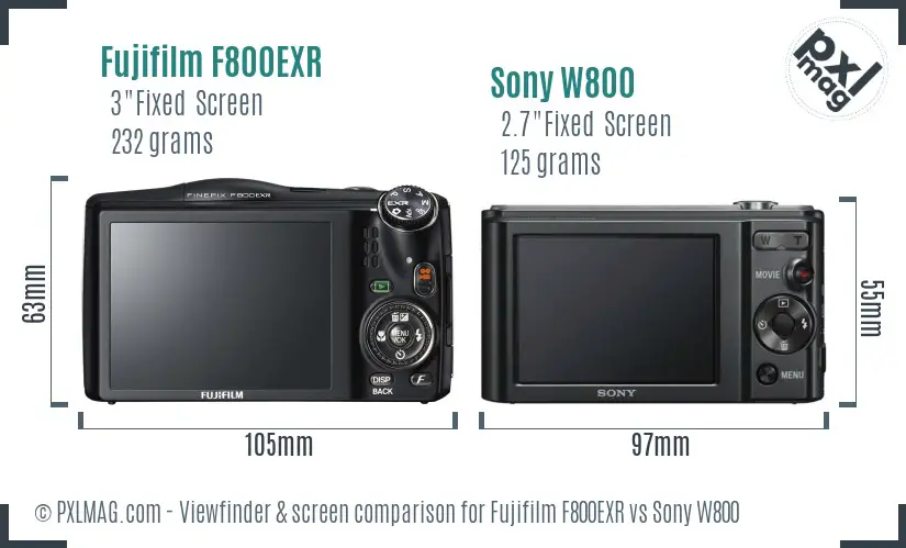 Fujifilm F800EXR vs Sony W800 Screen and Viewfinder comparison