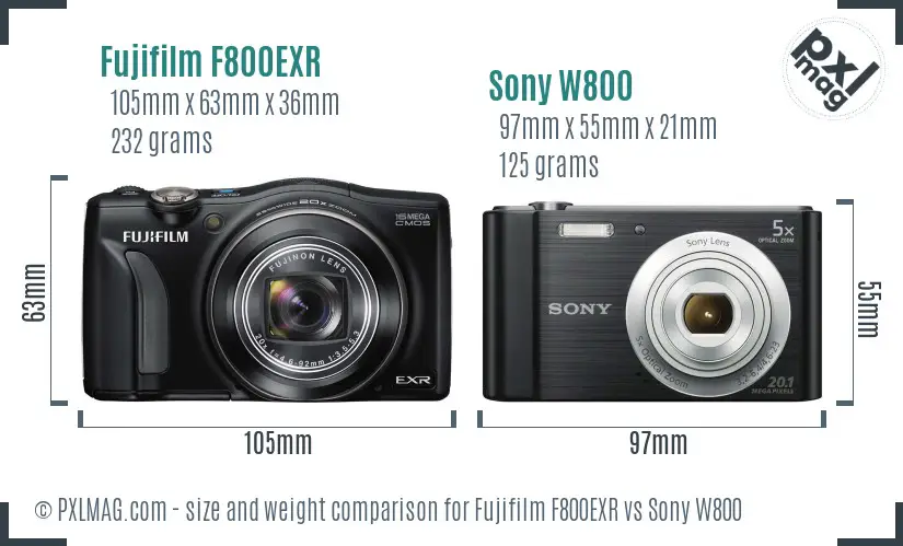 Fujifilm F800EXR vs Sony W800 size comparison