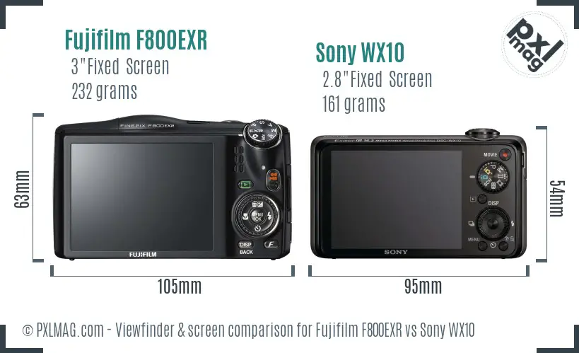 Fujifilm F800EXR vs Sony WX10 Screen and Viewfinder comparison