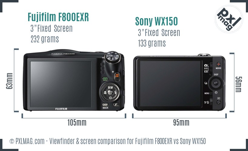 Fujifilm F800EXR vs Sony WX150 Screen and Viewfinder comparison
