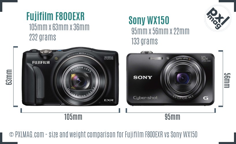 Fujifilm F800EXR vs Sony WX150 size comparison Fujifilm F800EXR vs Sony WX150 size comparison